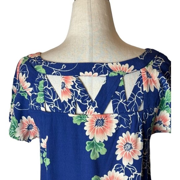 Maeve Anthropologie Tri Cut‎ Blouse Womens 2P Blue Pink Floral Print Cut Out Top - Picture 5 of 10